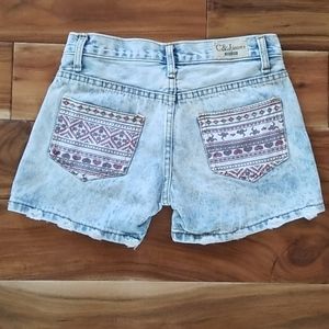 S Light-Wash Distressed Jean Shorts, Pocket Accent